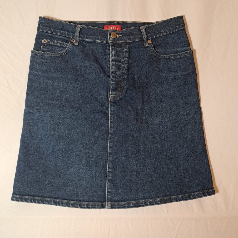 Women's Vintage Esprit Denim Mini Pencil Skirt Blue Jean Size 7 Button Up